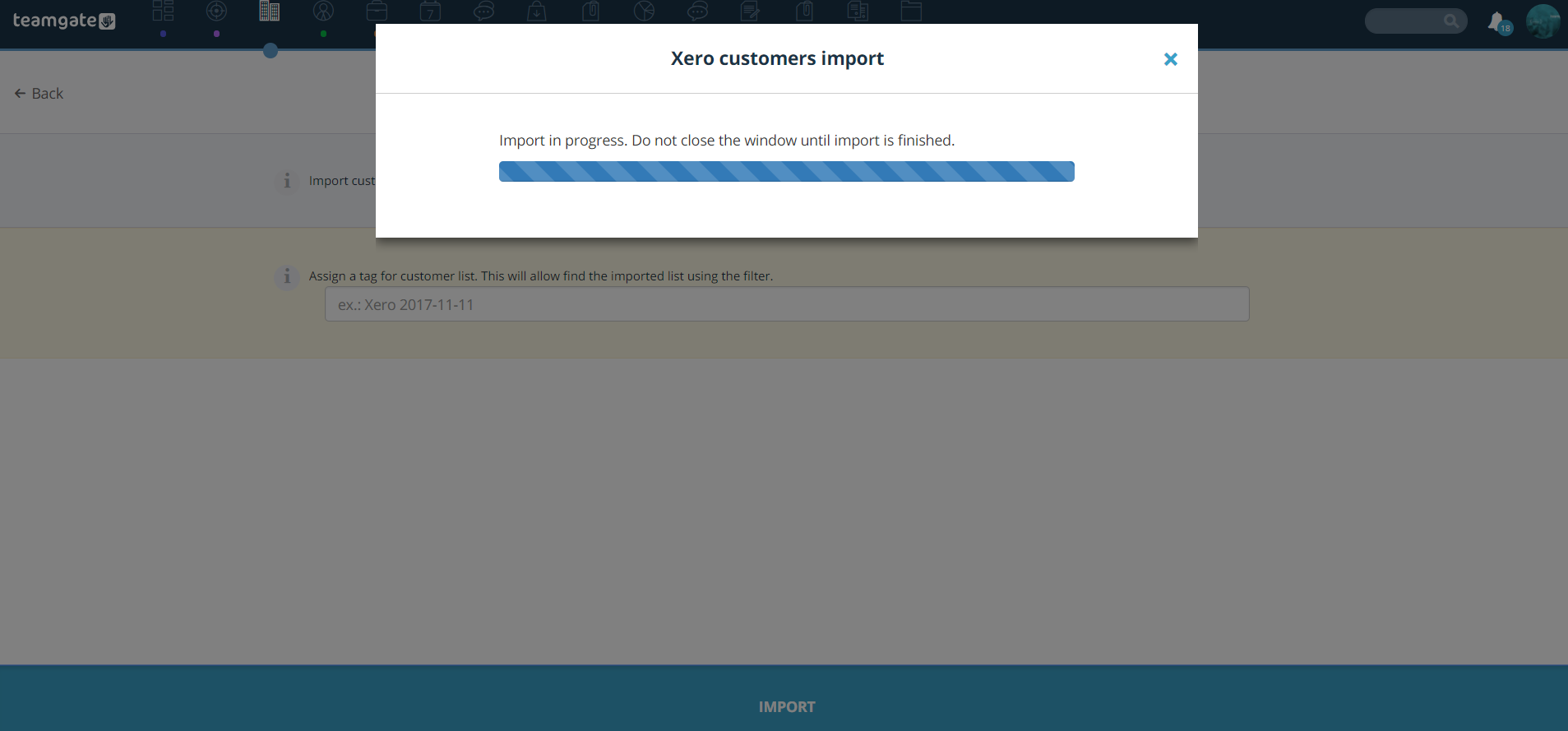xero-customers-import-in-progress-teamgate-integration.png