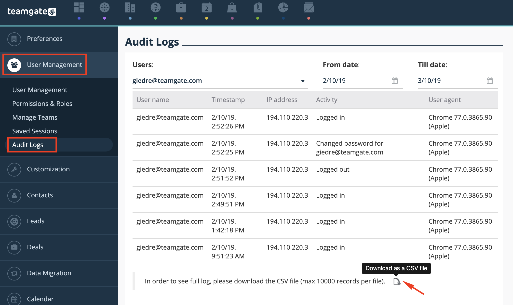 admin activity audit logs