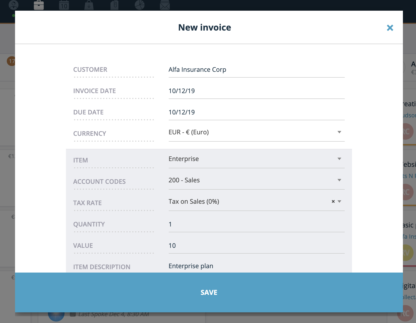 create invoice in xero