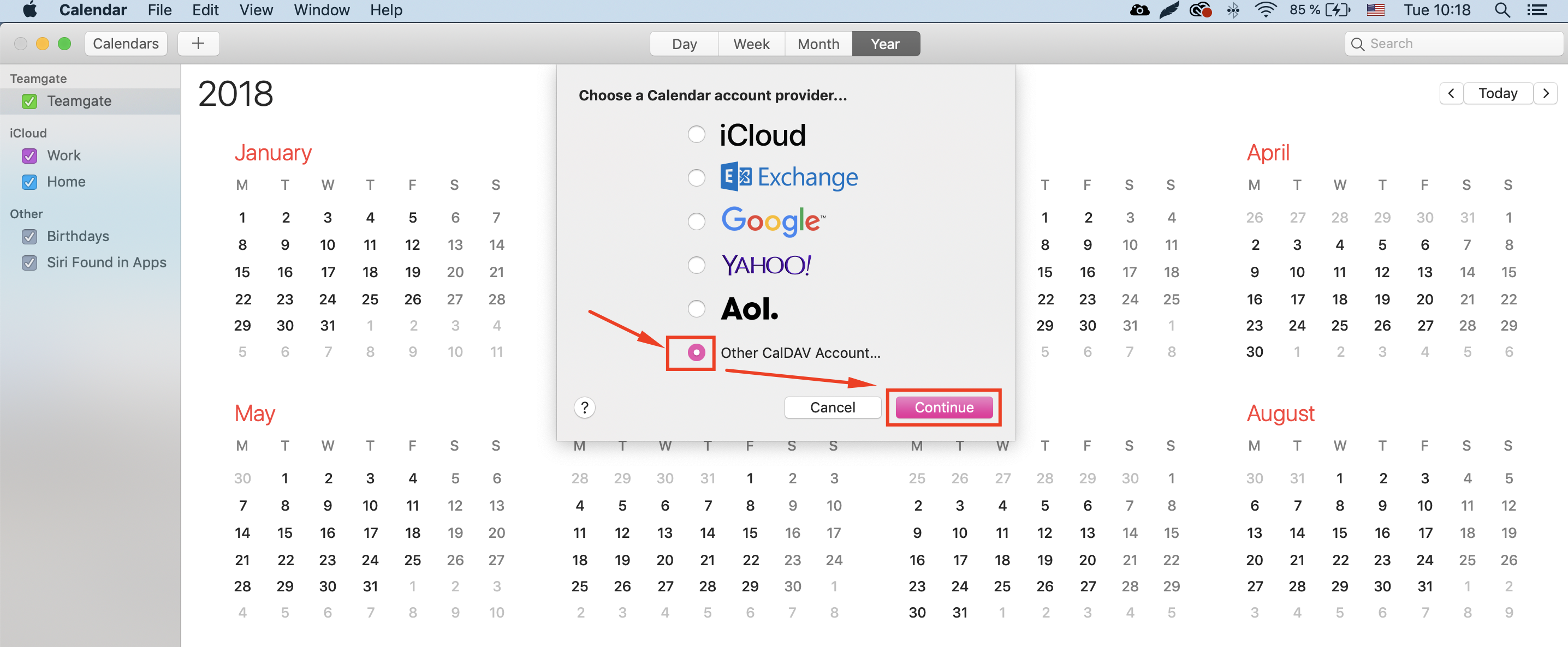 How do I sync Teamgate calendar with Mac calendar using CalDAV? Teamgate